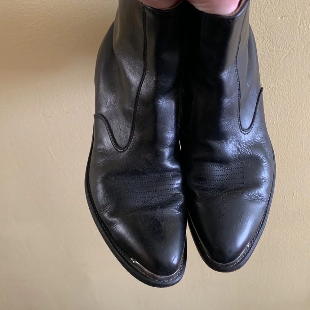 Vintage Leather Cowboy Boots with Metal Tip - Picture 2 of 5
